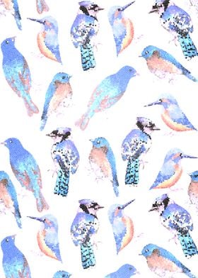 Blue birds in mosaic effec