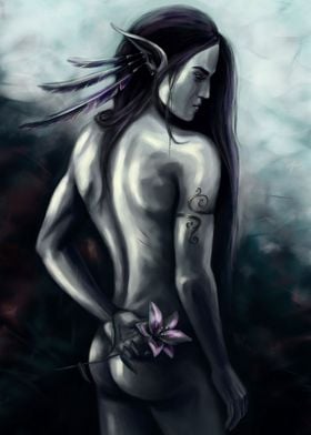 Naked elf with flower