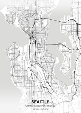 seattle city map white 