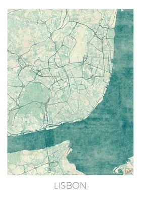 Lisbon Map Blue