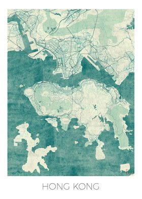 Hong Kong Map Blue