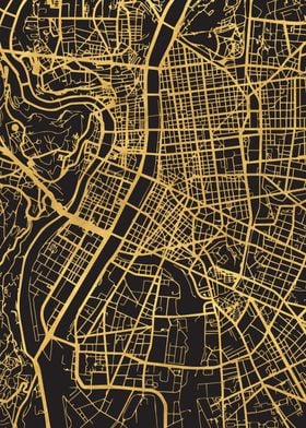 Lyon Map France Gold