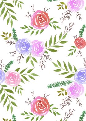 Watercolor roses red pink