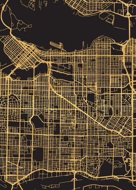 Vancouver Map Canada Gold