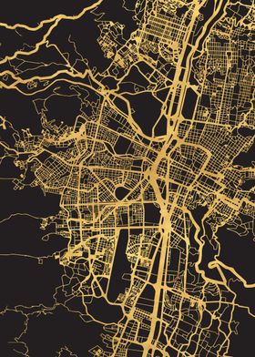 Medellin Map Colombia Gold