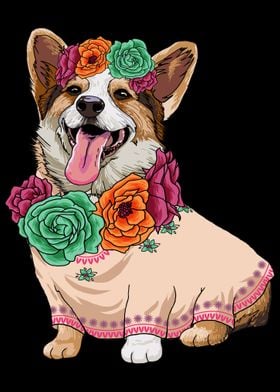 Welsh Corgi Dog Floral