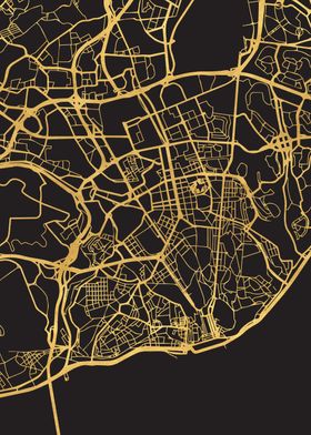 Lisbon Map Portugal Gold