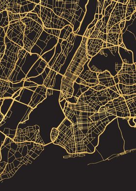 New York Map City Gold