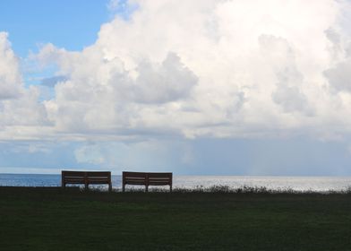 Two Benches near the Ocean