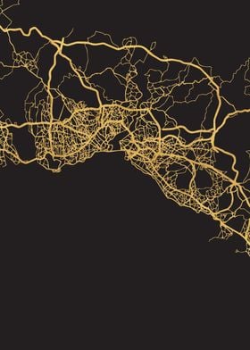 Istanbul Map Turkey Gold