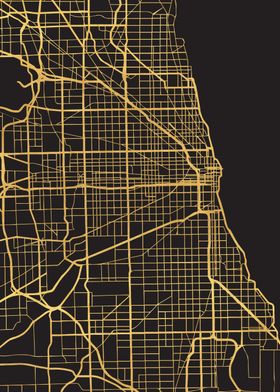 Chicago Map Illinois Gold