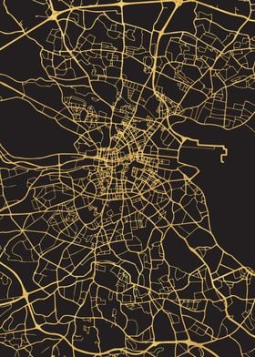 Dublin Map Ireland Gold