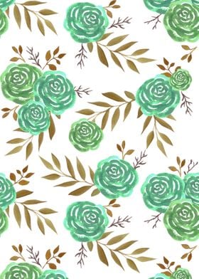 Green Roses watercolor 