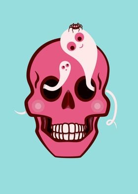 Pink Skull And Cute Ghosts