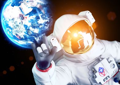 Space astronaut saluting