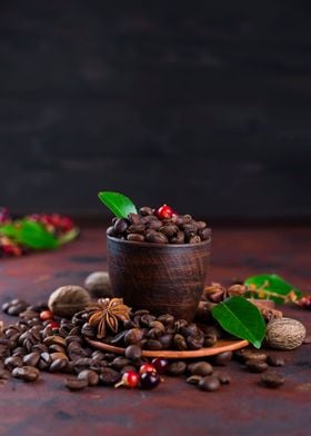 Coffee beans in a cup