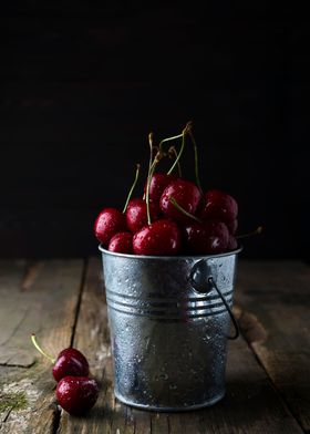 Fresh cherry in a bucket