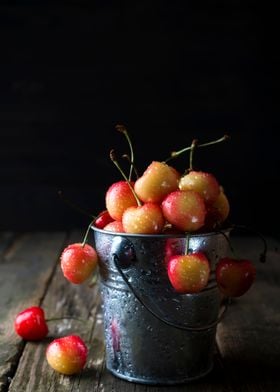 Fresh cherry in a bucket