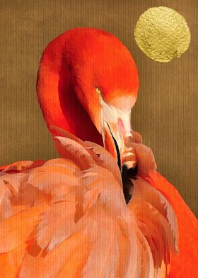 Flamingo With Golden Sun