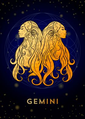 Gemini Zodiac golden