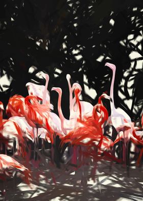 Flamingoes Under The Tree