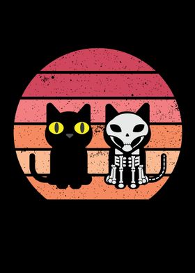 Skeleton Cat Retro Vintage