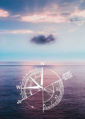 sunset ocean compass