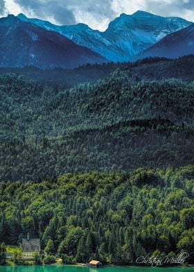 Alps in layers on lake