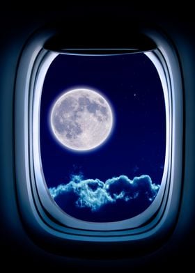 Airplane porthole Moon