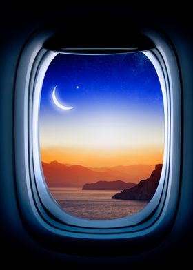 Airplane porthole Moon