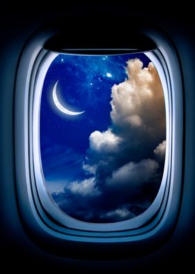 Airplane porthole Moon