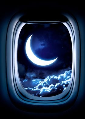 Airplane porthole Moon