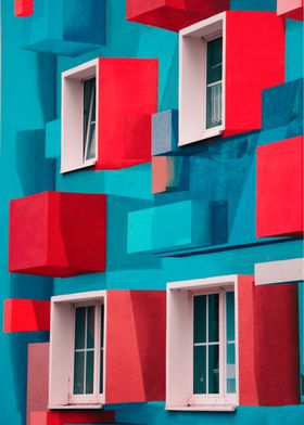 Red and blue building