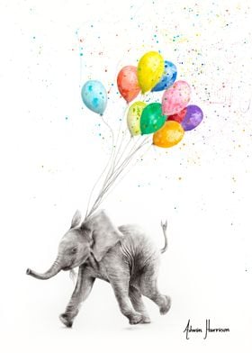 Baby Elephant and Balloons