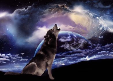 Wolf howling at the moon