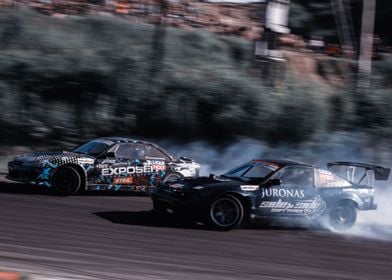 Two Nissans S13 drifting