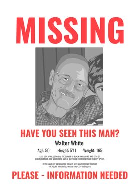 Breaking Bad Walter White Missing Poster 11 X 14" Photo Print