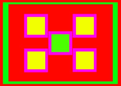 Five Squares on Red