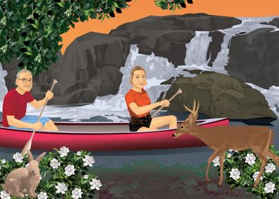 canoe w waterfall