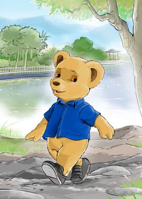 Tedy bear walking happly 