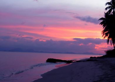 Pink island sunset