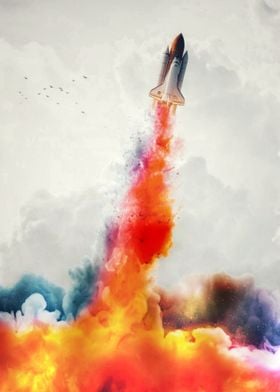 Colored smoke rocket cloud