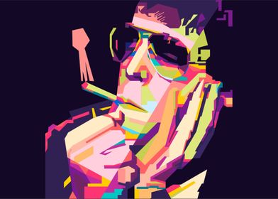 a man smoking in popart