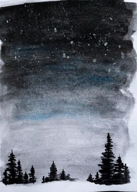 Landscape night watercolor