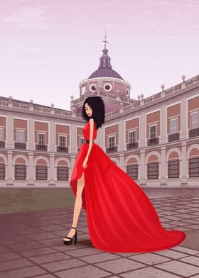 Red gala dress in Aranjuez