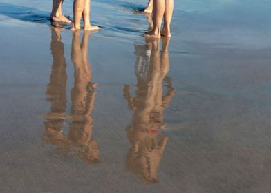reflection people on beach