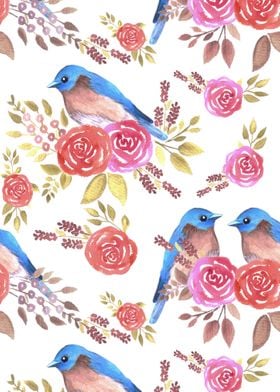 Eastern bluebird and roses