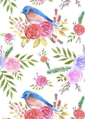 Bluebird and roses