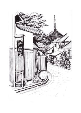 Japanese town Sketch