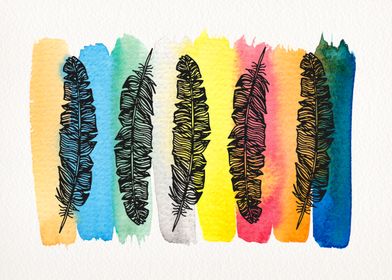 rainbow feathers handdrawn